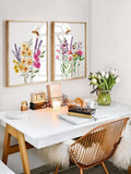 Wildflowers Honey Bee Art Print, Watercolour Honeybee Decor, Wildflowers Wall Art, Set of 2 prints, Botanical Flowers Print