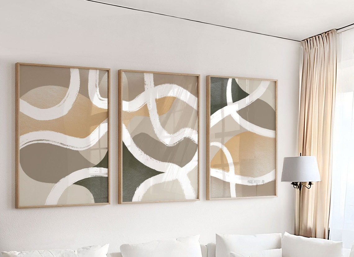 Abstract Wall Art, Set of 3 Prints, Beige Brown Print, Neutral Brush Strokes Art, Living Room Wall Art, Dining Room Posters, Minimalist Art