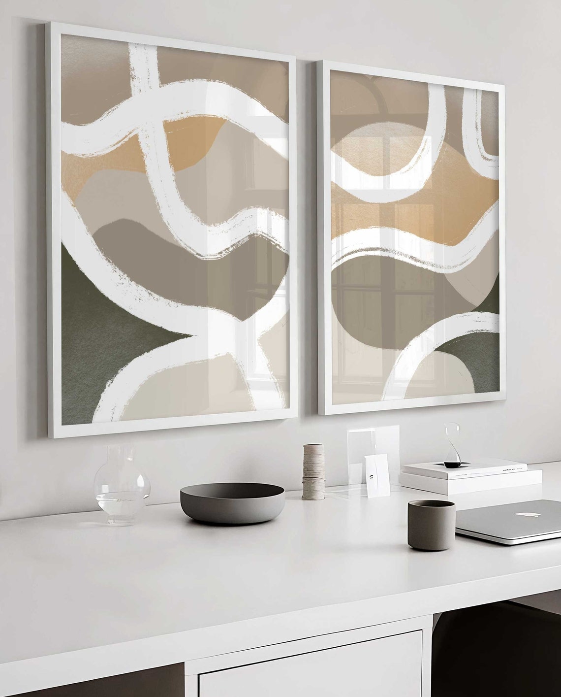 Abstract Painting, Neutral Wall Art, Set of 2 Prints, Beige Brush Strokes Art, Living Room Wall Art, Dining Room Set, Minimalist Art Main image