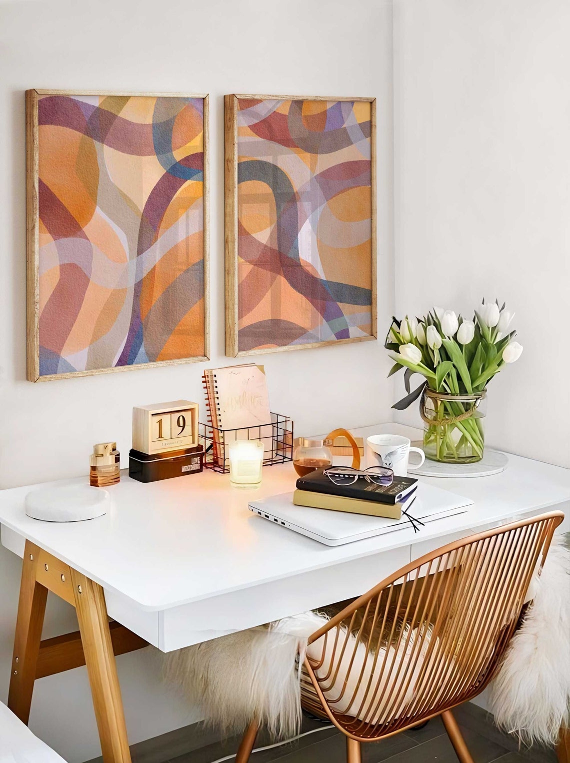 Abstract Painting, Terracotta Wall Art, Set of 2 prints, Dining room set, Earth Tones Abstract Wall Set, Gallery Wall Art, Minimalist Prints Main image