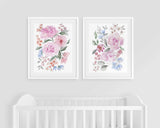 Soft Peony Wall Art, Abstract Floral Painting, Watercolour floral Large wall art, Pink Blue Nursery, Flower Living room decor