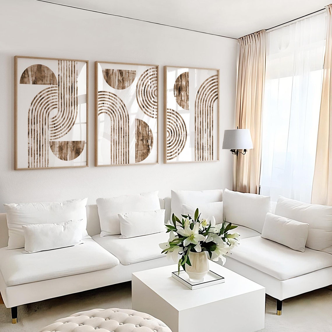 Mid Century Modern Wall Art, Set of 3 prints, Bauhaus poster, Retro Geometric Prints, Abstract Neutral, Minimalist Gallery, Living Room Art Main image