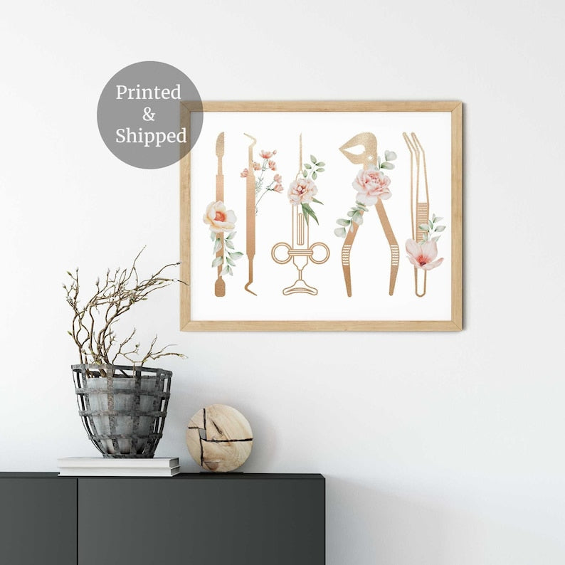 Dentist office decor, Dental art, Floral Dentist tools print, Dental Hygienist, Student Dentistry Wall Art Print, Dentist gifts Main image