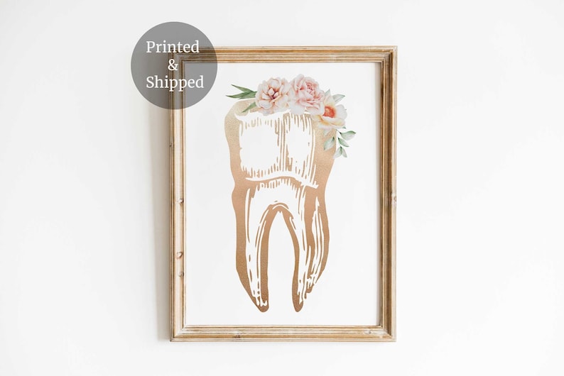 Tooth Anatomy, Dental art, Dentist office decor, Floral Anatomical Teeth, Dental Hygienist, Student Dentistry Wall Art Print, Dentist gifts Main image