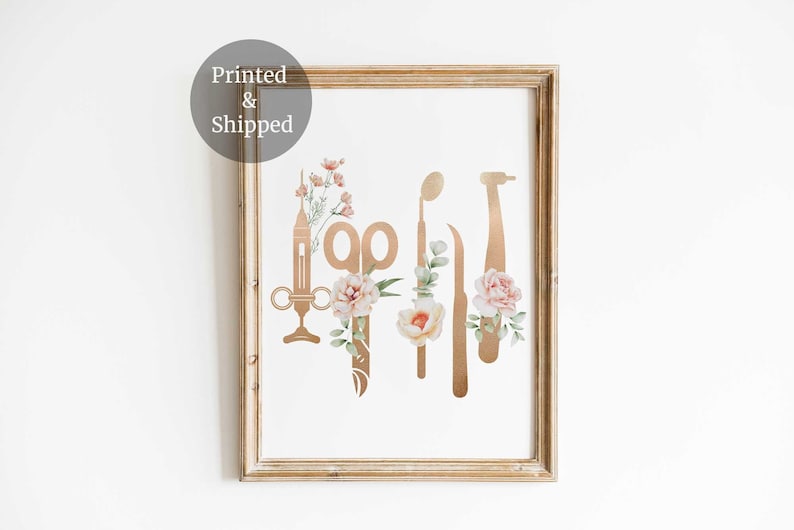 Dentist office decor, Dental art, Floral tools print, Dental Hygienist, Student Dentistry Wall Art Print, Dentist gifts