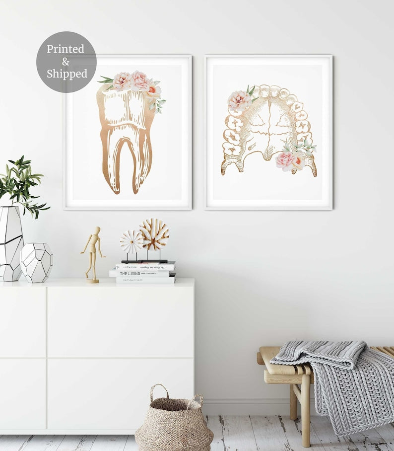 Dentist office decor, Tooth Dental art print, Floral Anatomy teeth print, Dental Hygienist, Dentist gifts