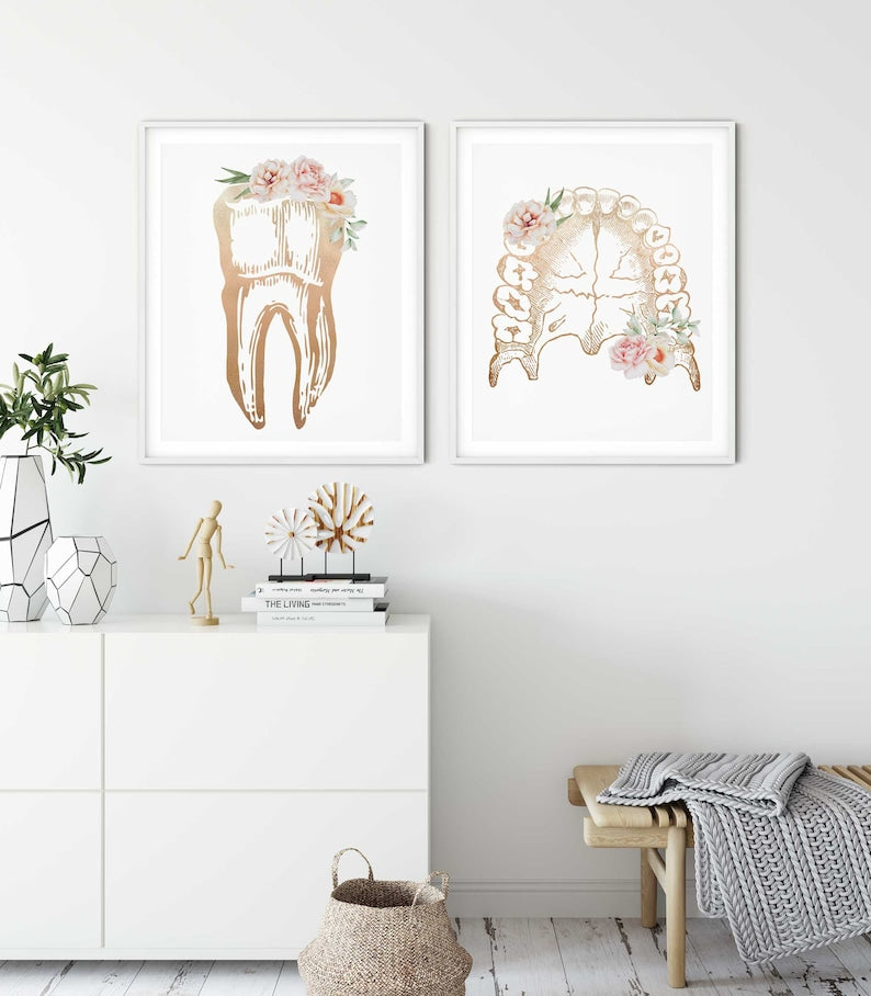 Decoración para consultorio dental, Arte dental, Arte de pared dental, Anatomía floral dental, Set de 3 impresiones, Arte para clínica dental, Regalos para estudiantes de odontología Imagen secundaria del producto
