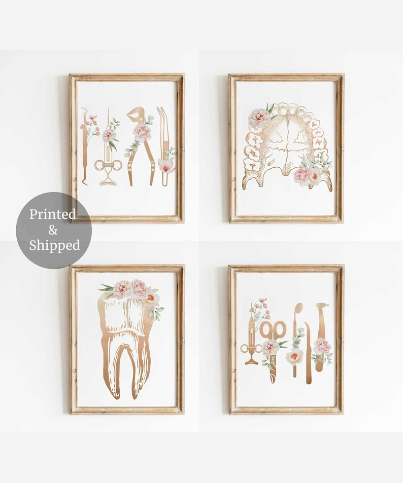 Dentist office decor, Dentistry Wall Art, Dentist Clinic Art, Dental wall art, Tooth Floral Anatomy, set of 4 Prints, Dentist student gifts Main image