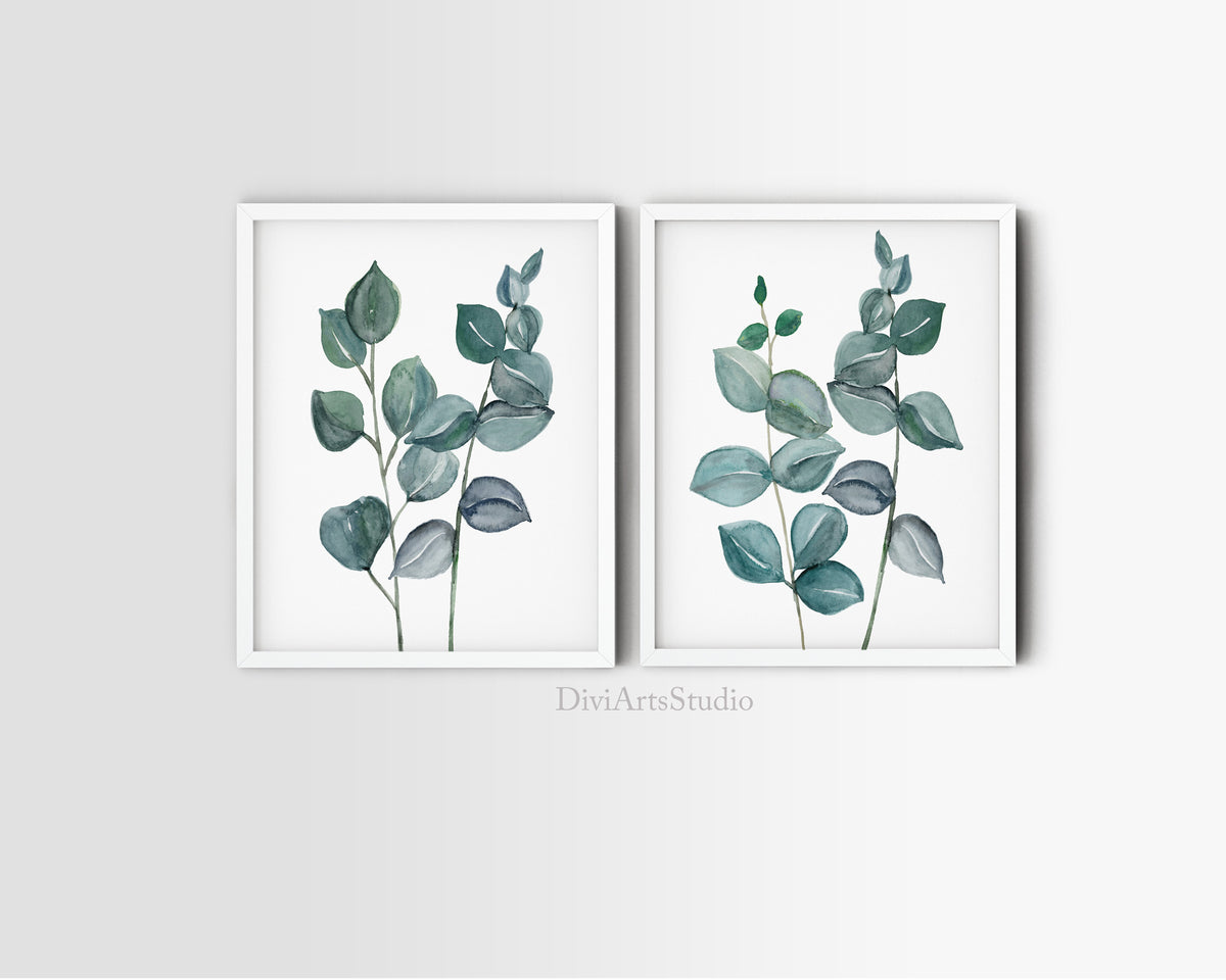 Eucalyptus Art Print Set of 2, Green Leaf Wall Art