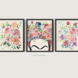 Frida Kahlo Wall Art, Colourful Floral Wall Art Prints Set of 3