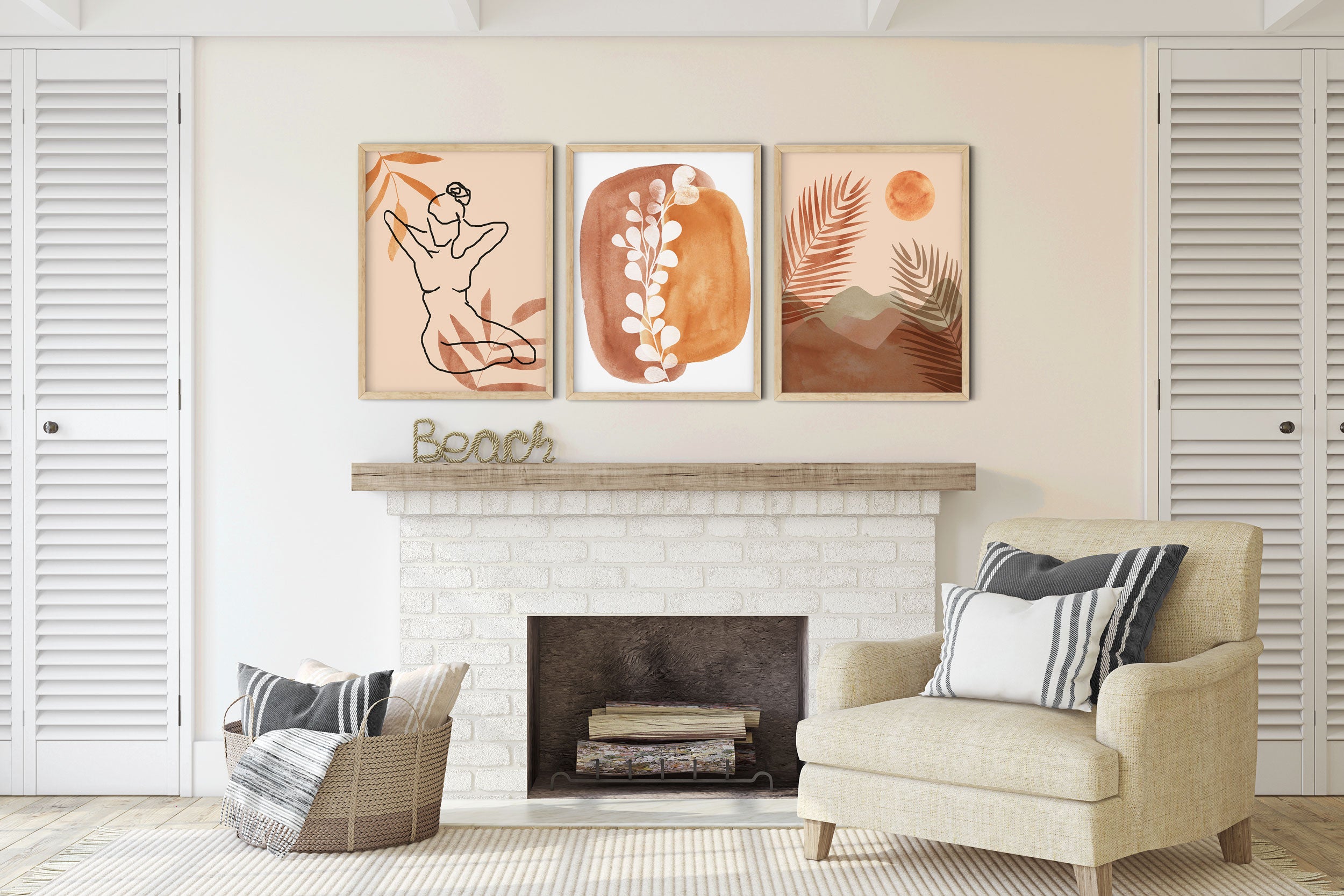 Set of 3 Mid-Modern Century Wall Art Prints, Abstract Boho Wall Arts Secondary image