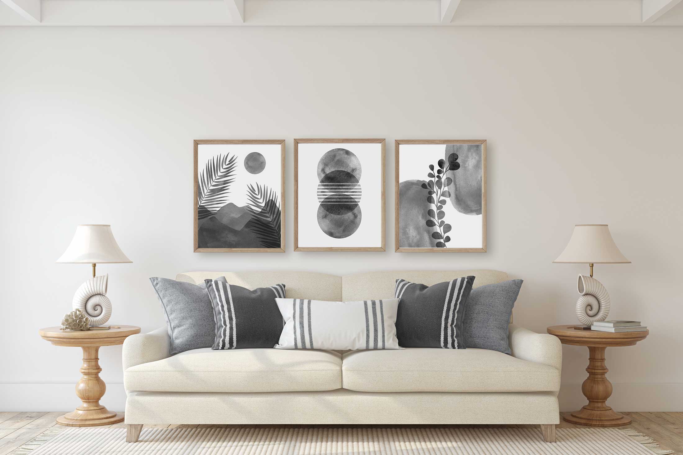 Boho Wall Art Set, Mid Century Modern Prints, Living Room Decor, Bedroom Art print, Abstract Minimalist Black and Grey Art