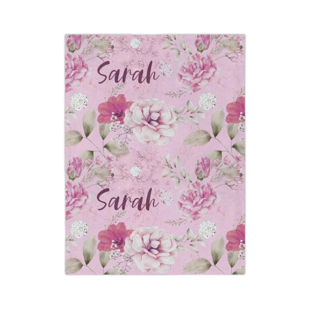 Pink floral personalized baby blanket Main image