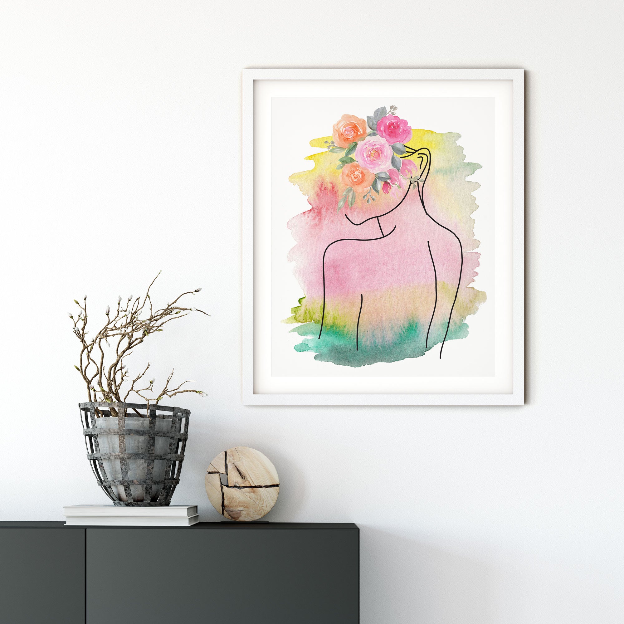 Female Line Art, Pink Woman Illustration Head of Flowers Secondary image